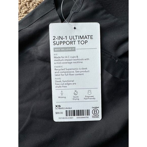 NWT Athleta ULTIMATE 2-IN-1 SUPPORT TOP in black size XS - Picture 8 of 9